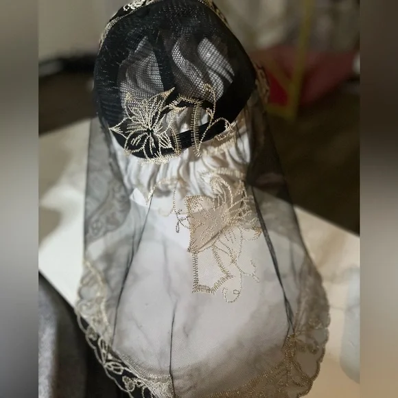 Black and White Embellished Cap with veil.. - Picture 3 of 3